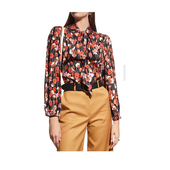 See By Chloe Tops - See by Chloe Floral Jacquard Tie-Neck Blouse